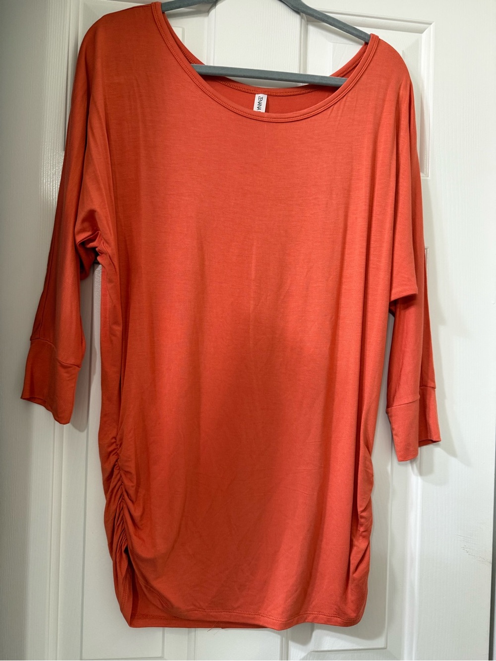 Zenana Outfitters Orange Dolman Ruched Side Tunic Top